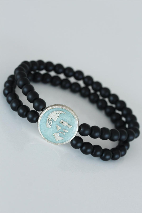 Men's Light Blue Metal Atatürk Portrait Natural Stone Bracelet