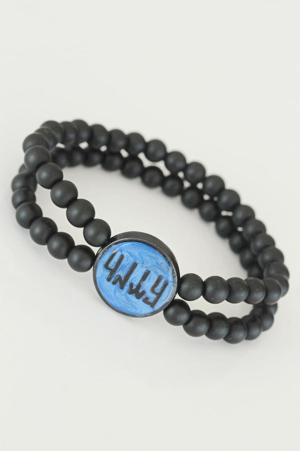 Men's Navy Blue Metal Double Layer Onyx Natural Stone Bracelet