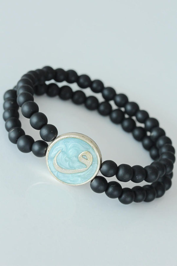 Men's Blue Metal Accessory Black Natural Onyx Stone Bracelet