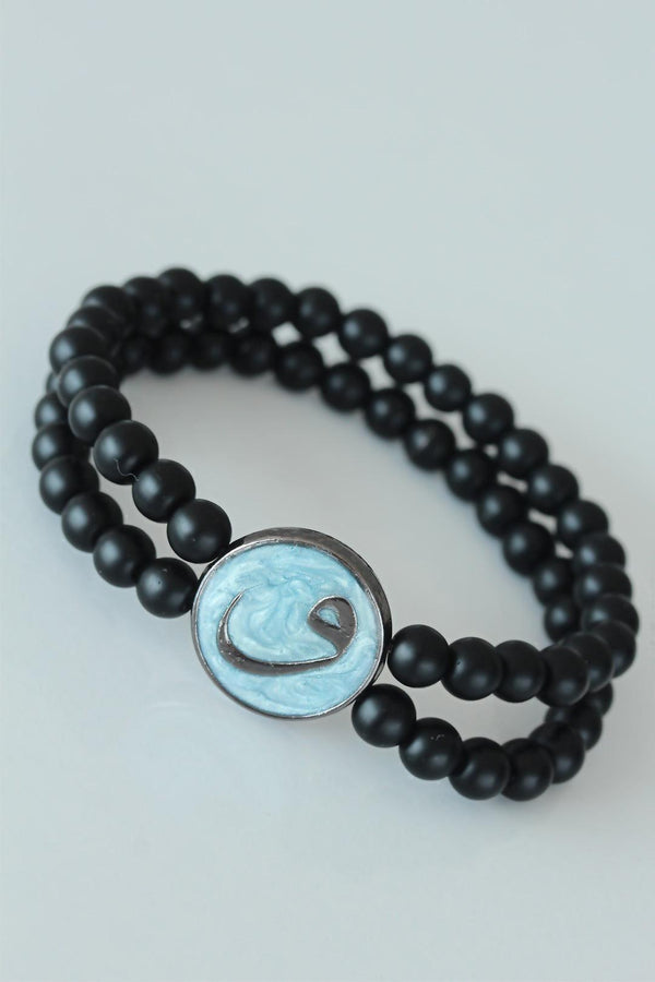 Men's Green Metal Accessory Black Natural Onyx Stone Bracelet