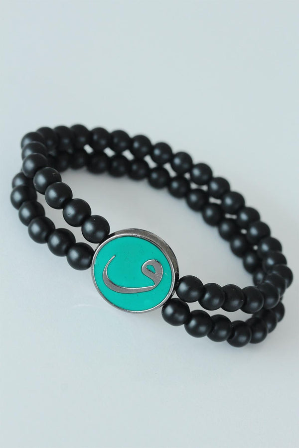 Men's Green Metal Accessory Black Natural Onyx Stone Bracelet