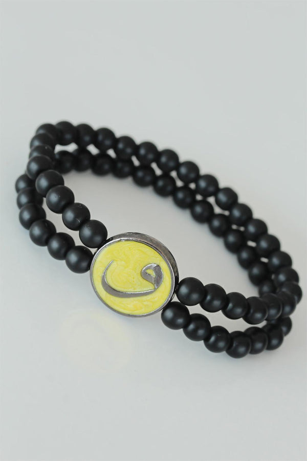 Men's Yellow Metal Accessory Black Natural Onyx Stone Bracelet