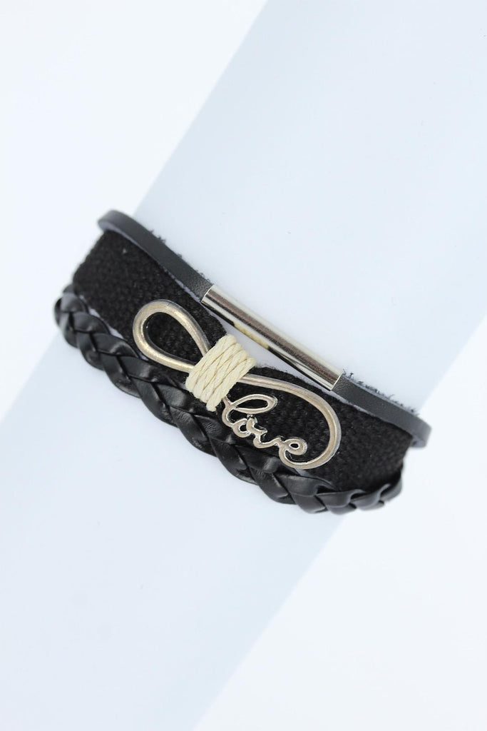 Metal Accessory Black Leather Bracelet