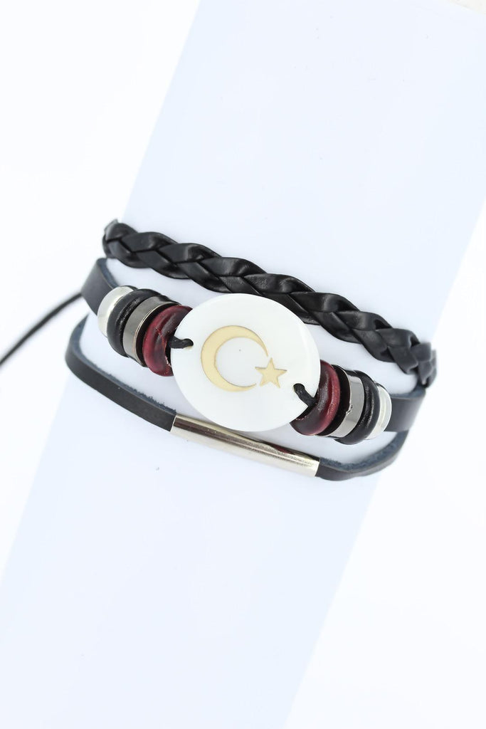 Metal Accessory Black Leather Bracelet