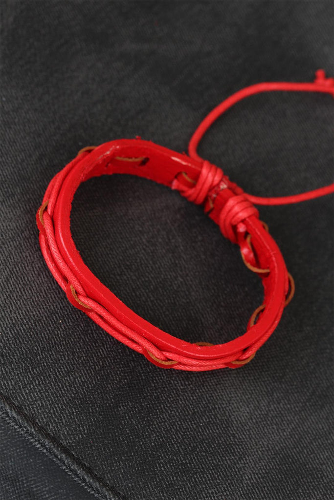 Men's Red Leather Wrist Band