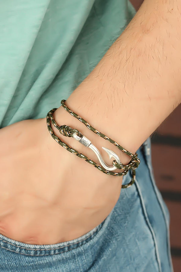 Men's Patterned Rope Metal Closure Bracelet