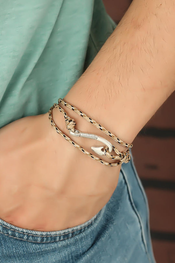 Men's Cream Rope Metal Closure Bracelet