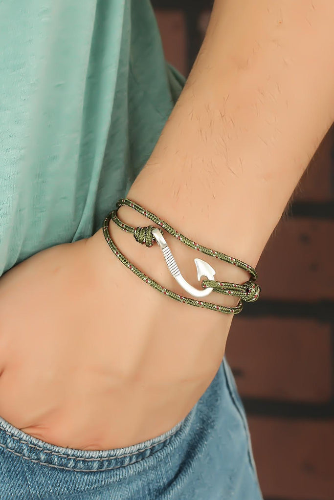 Men's Green Rope Metal Closure Bracelet