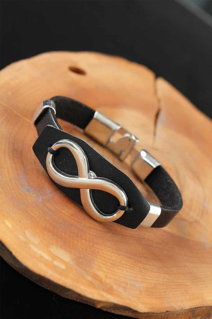Men's Metal Accessory Black Leather Bracelet