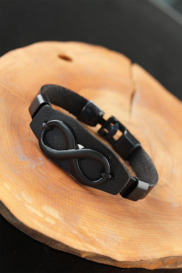 Men's Metal Accessory Black Leather Bracelet