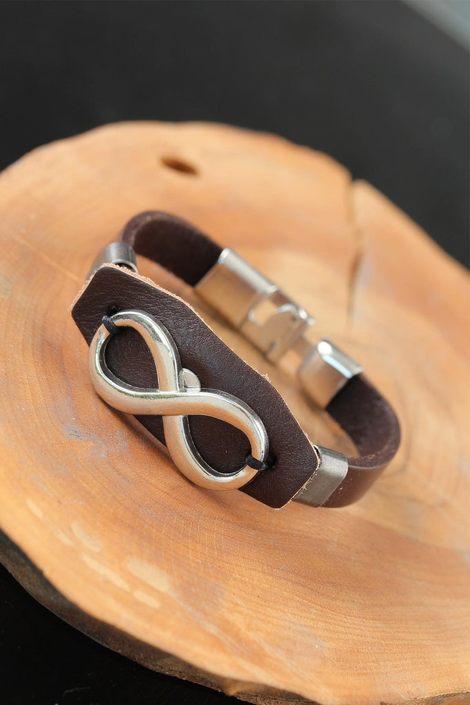Men's Metal Accessory Brown Leather Bracelet