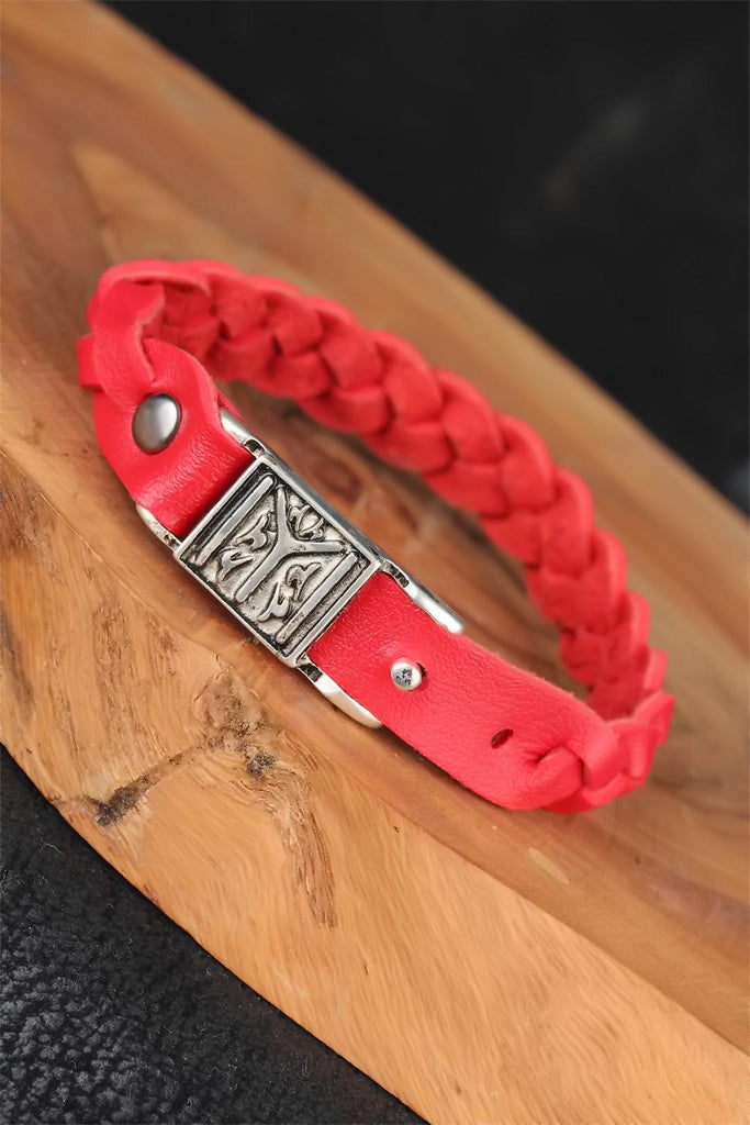 Men's Knitted Red Leather Bracelet