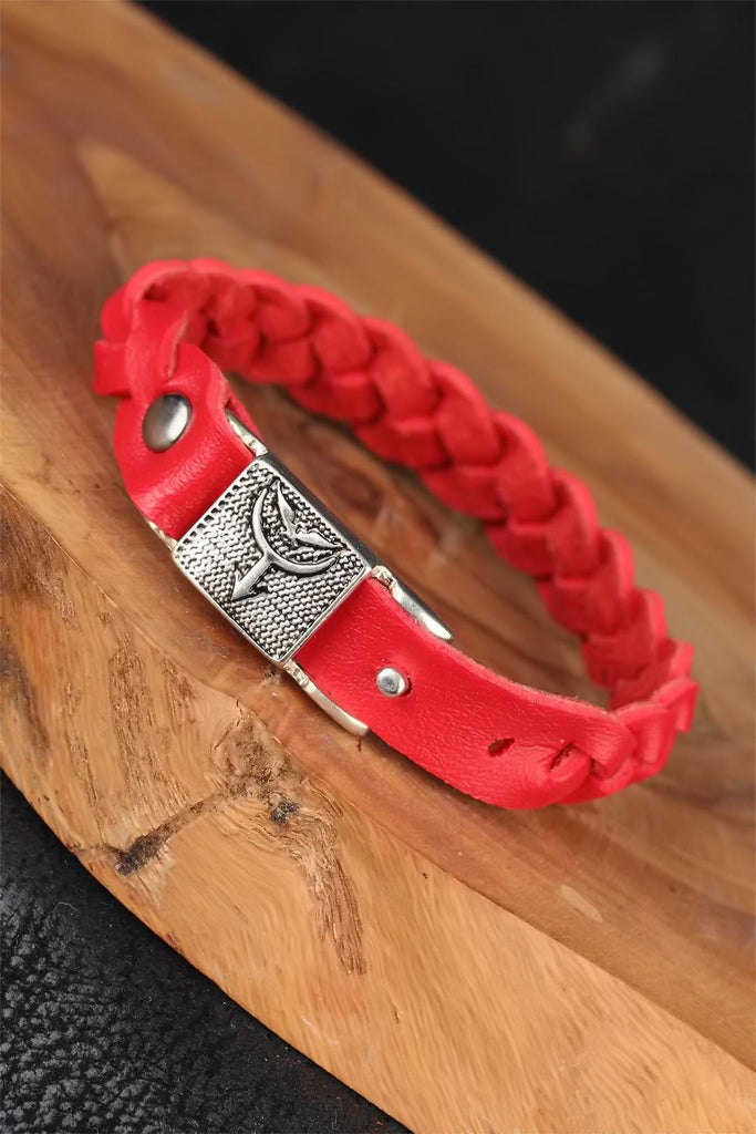 Men's Knitted Red Leather Bracelet