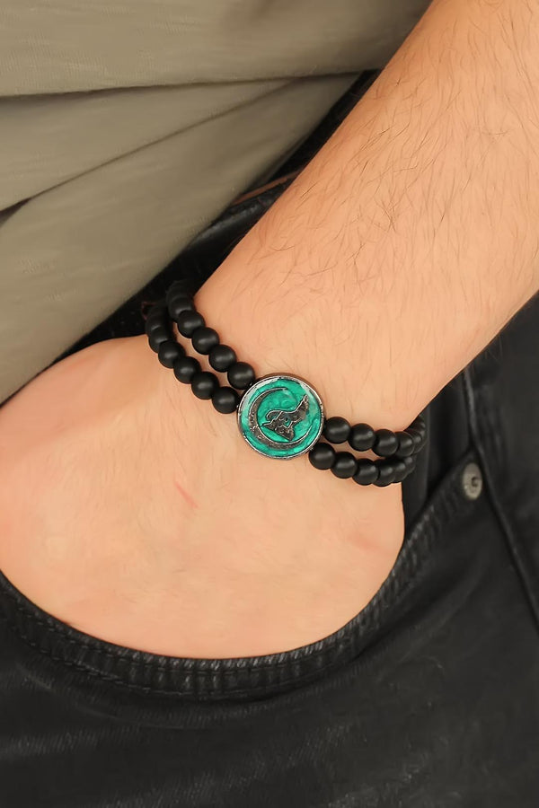 Men's Double Layer Black Onyx Natural Stone Bracelet