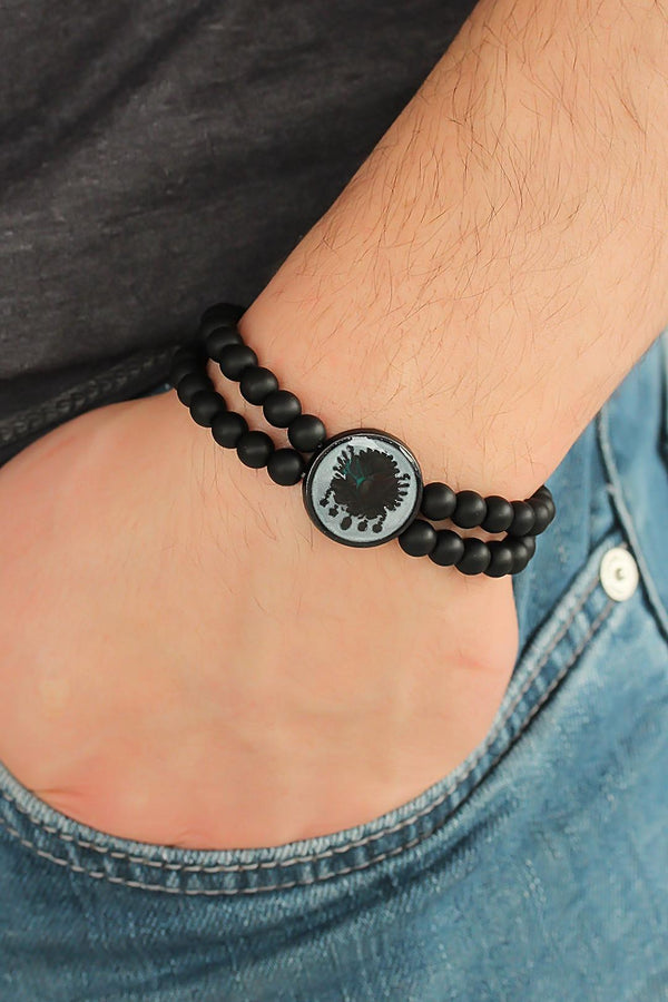 Men's Metal Accessory Double Layer Black Natural Stone Bracelet