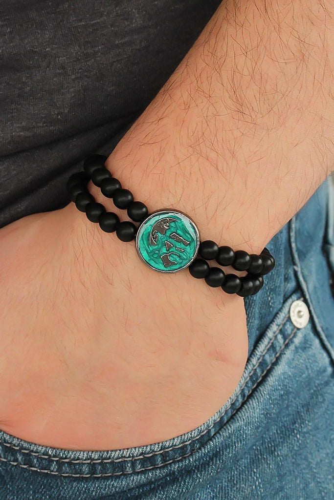 Men's Metal Accessory Double Layer Black Natural Stone Bracelet