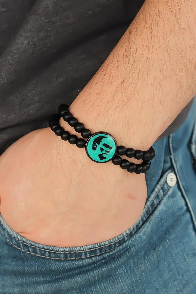 Men's Metal Accessory Double Layer Black Natural Stone Bracelet