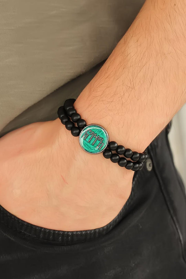 Men's Green Metal Accessory Black Onyx Stone Bracelet