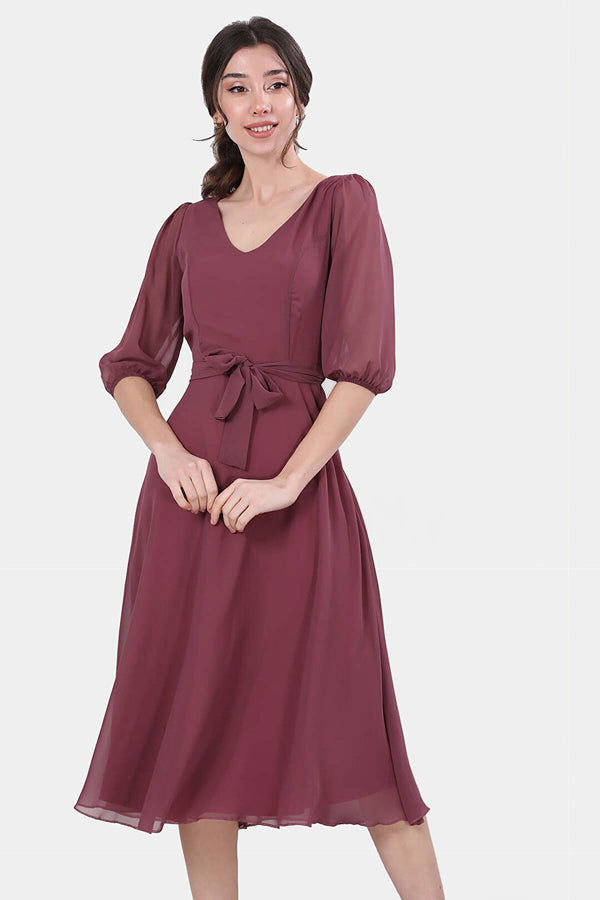 Women's Dusty Rose Chiffon Midi Dress