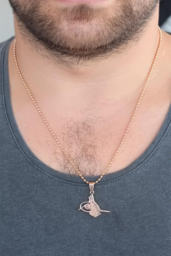 Men's Powder Rose Metal Tugra Figure Necklace