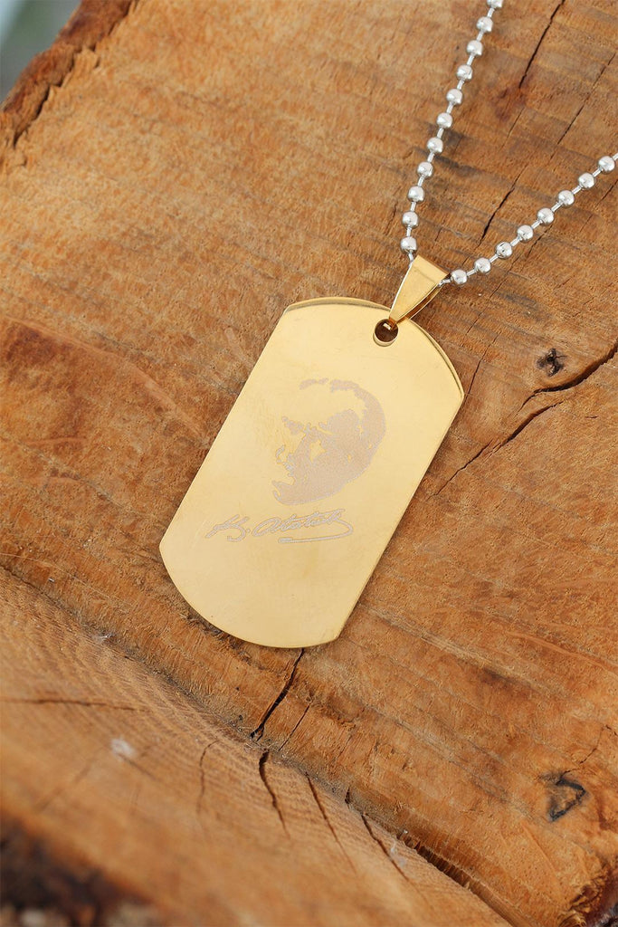 Men's Gold Atatürk Signature Pendant Ball Chain Necklace
