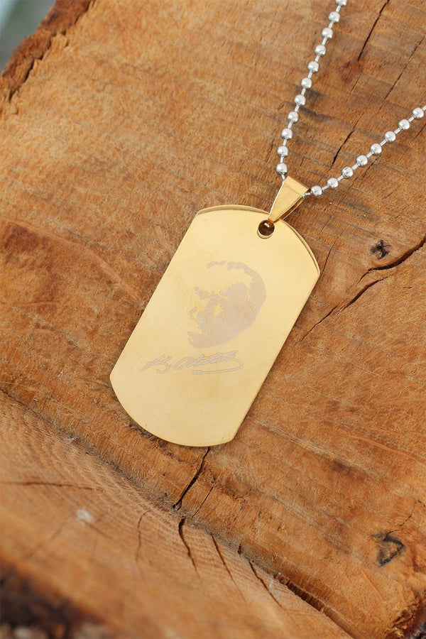 Men's Gold Atatürk Signature Pendant Ball Chain Necklace