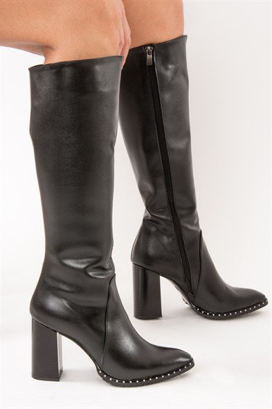 Women's Long Black Heeled Boots