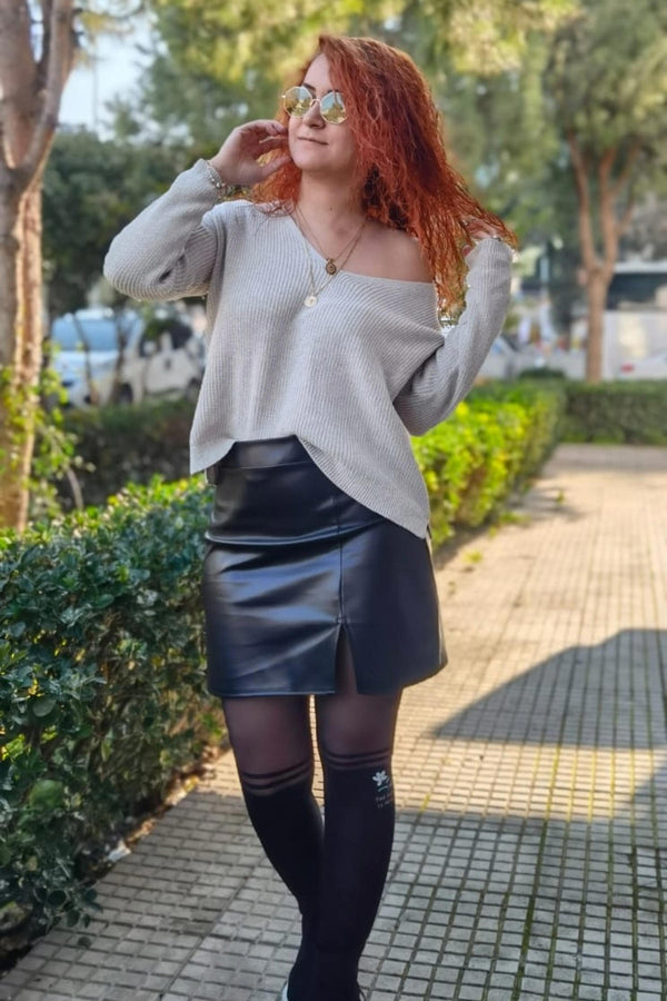 Women's V Neck Beige Sweater