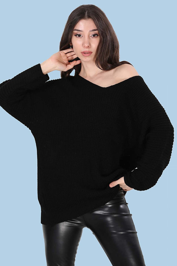 Women's V Neck Black Sweater