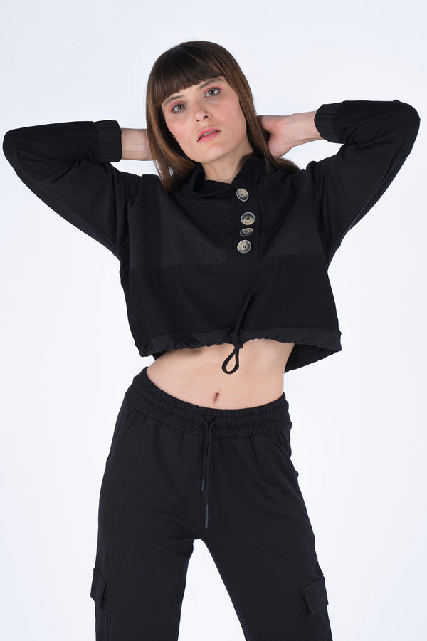 Women's Hooded Button Detail Sweatshirt