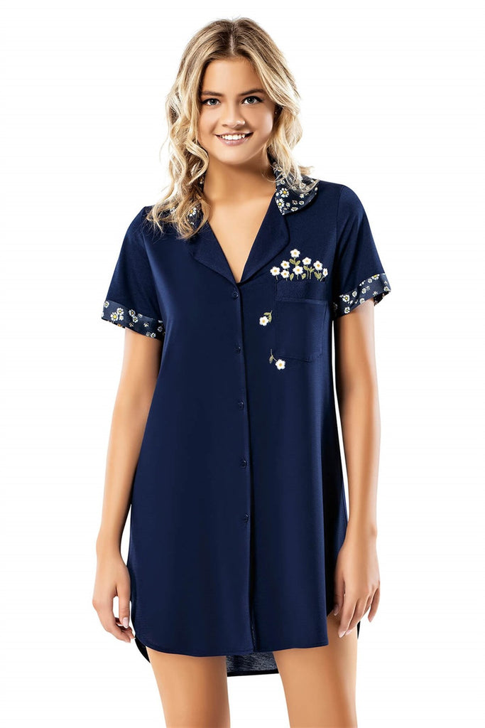 Women's Floral Pattern Navy Blue Nightgown