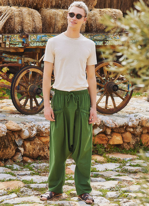 Men's Pocket Green Loose Pants
