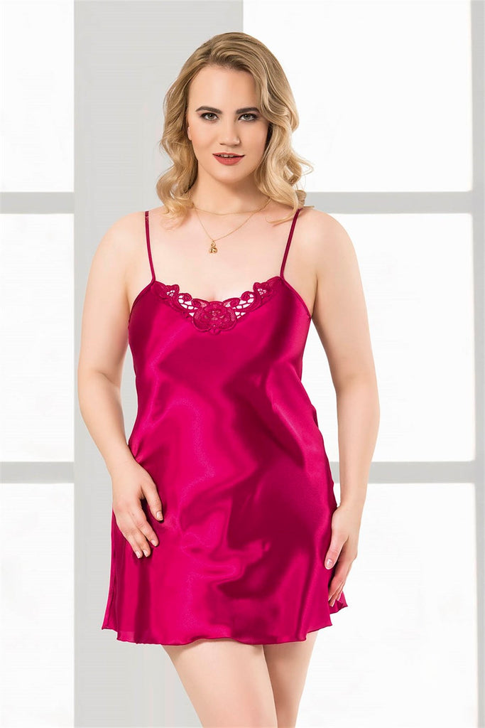 Women's Oversize Maroon Satin Short Nightgown