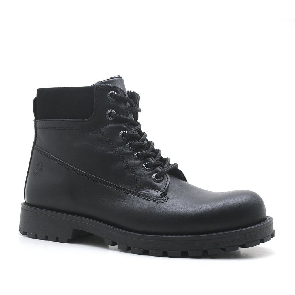 Kid's Black Leather Winter Combat Boots