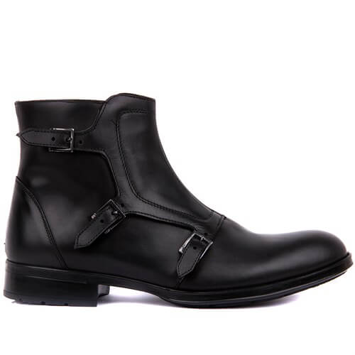 Men's Zipped Black Leather Boots