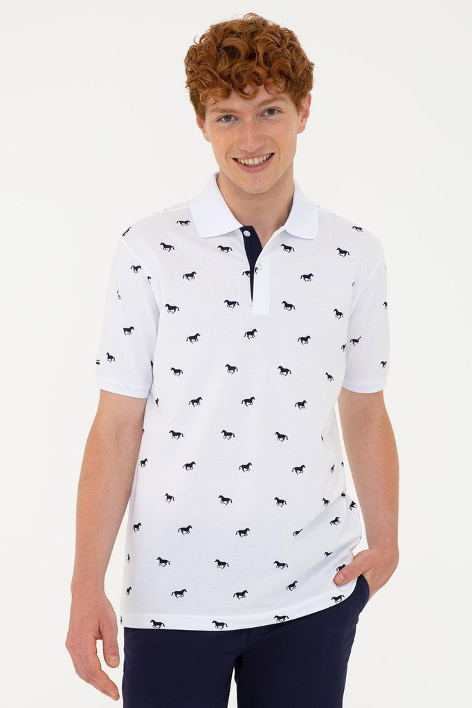 Men's Polo Collar Patterned White T-shirt