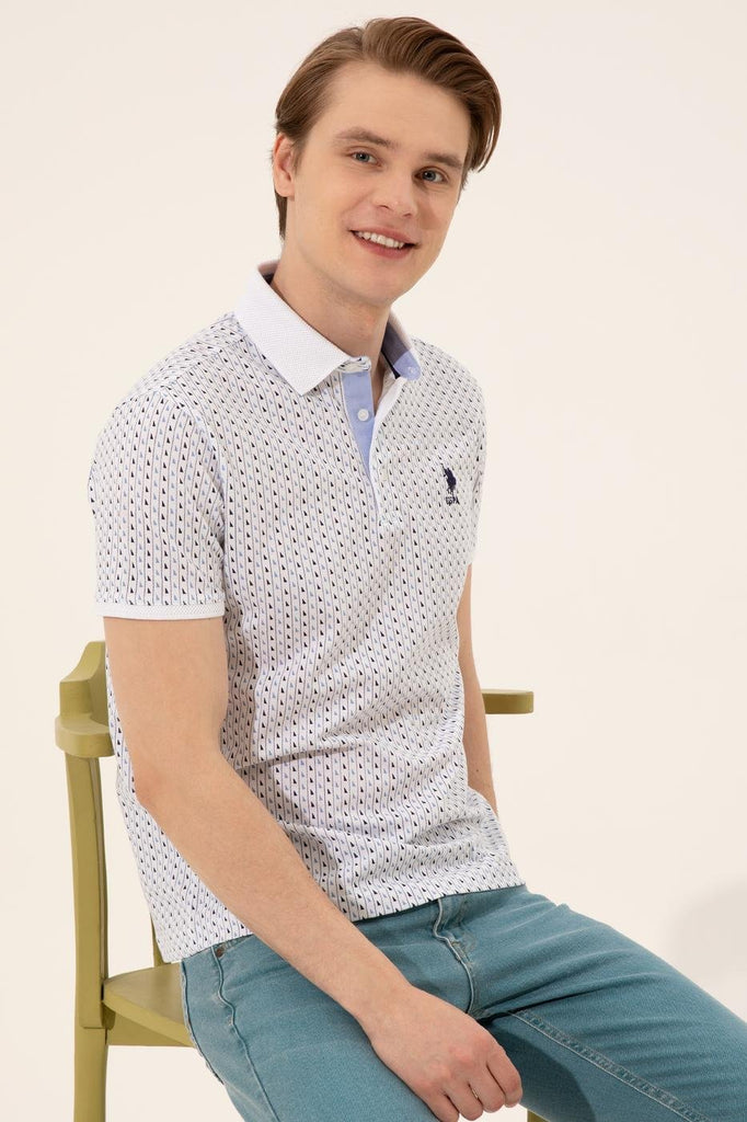 Men's Polo Collar Patterned White T-shirt