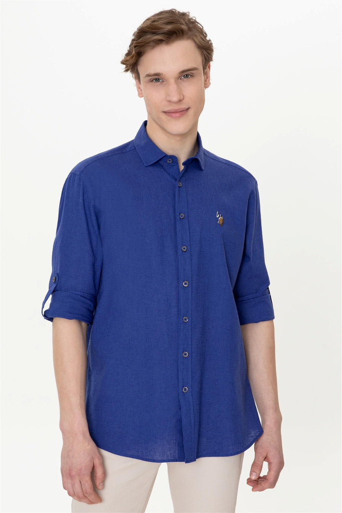 Men's Long Sleeves Basic Blue Shirt