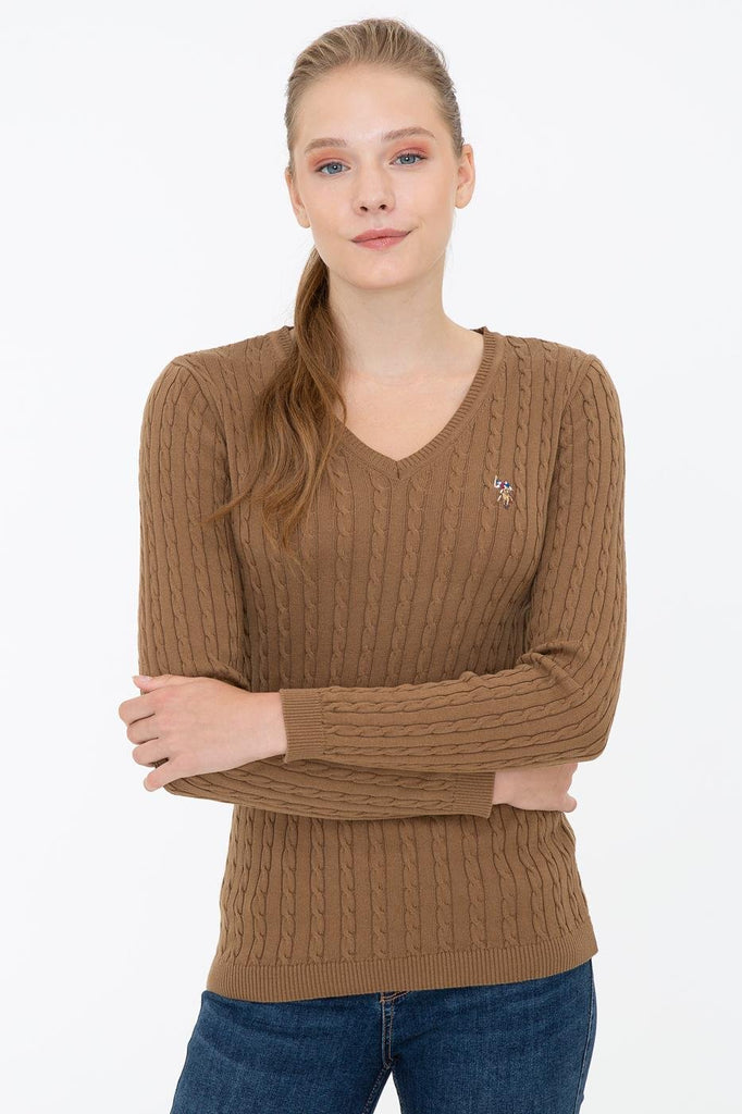 Women's Basic Brown Tricot Sweater