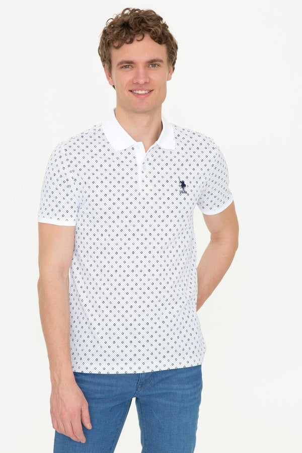 Men's Polo Collar Patterned White T-shirt