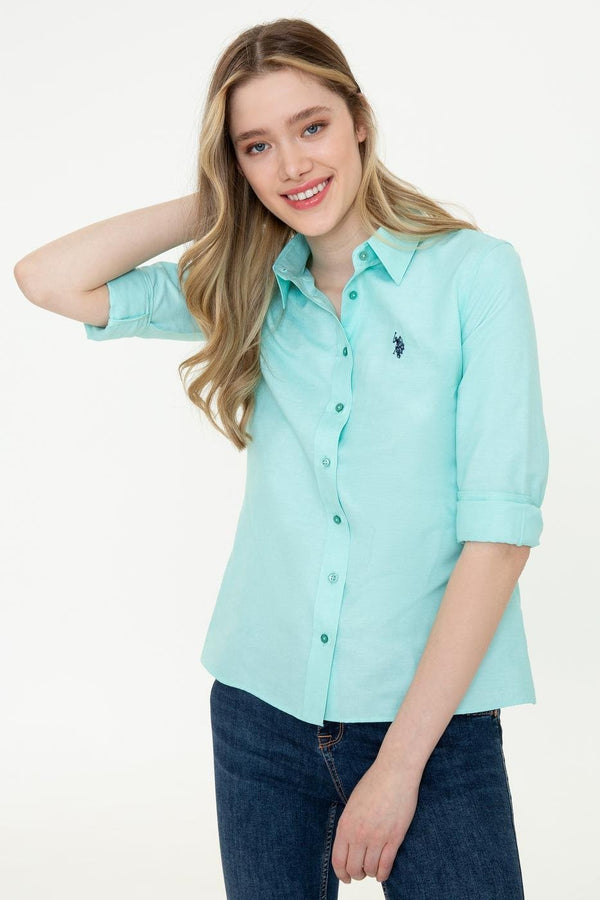 Women's Long Sleeves Basic Mint Green Shirt