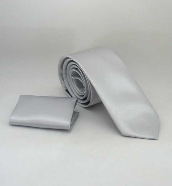 Plain Light Grey Satin Handkerchief Slim Fit Tie