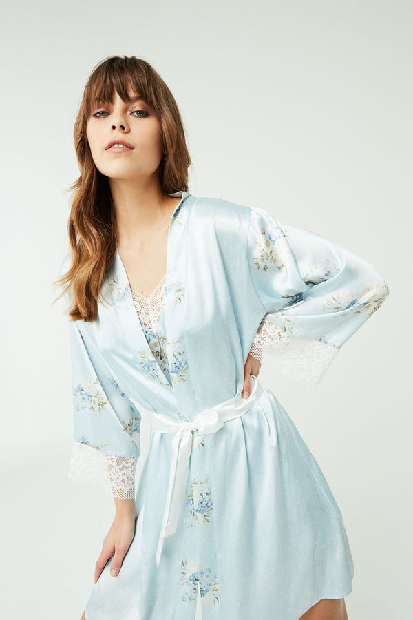 Women's Light Blue Satin Nightgown & Morning Robe Set