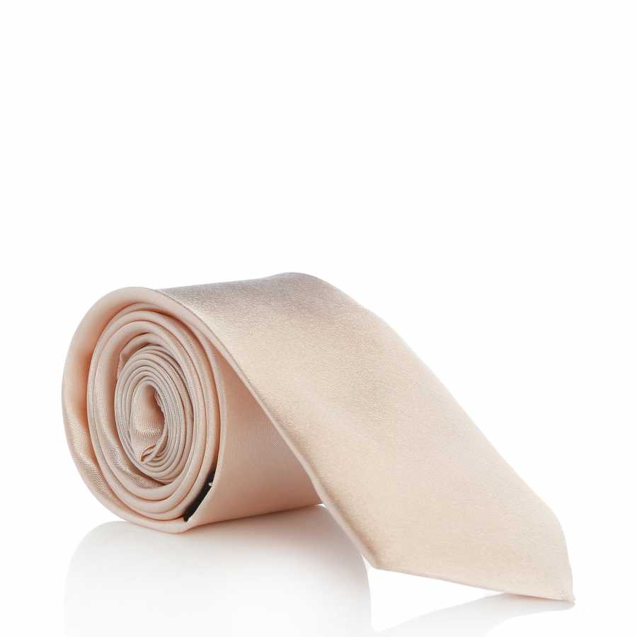 Plain Light Powder Rose Satin Handkerchief And Slim Fit Tie