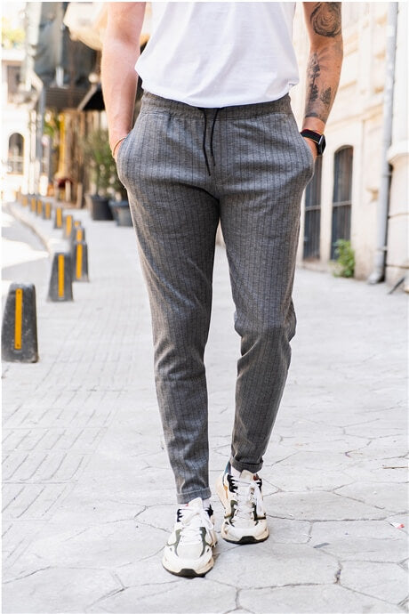 Men's Elastic Waist Striped Pants