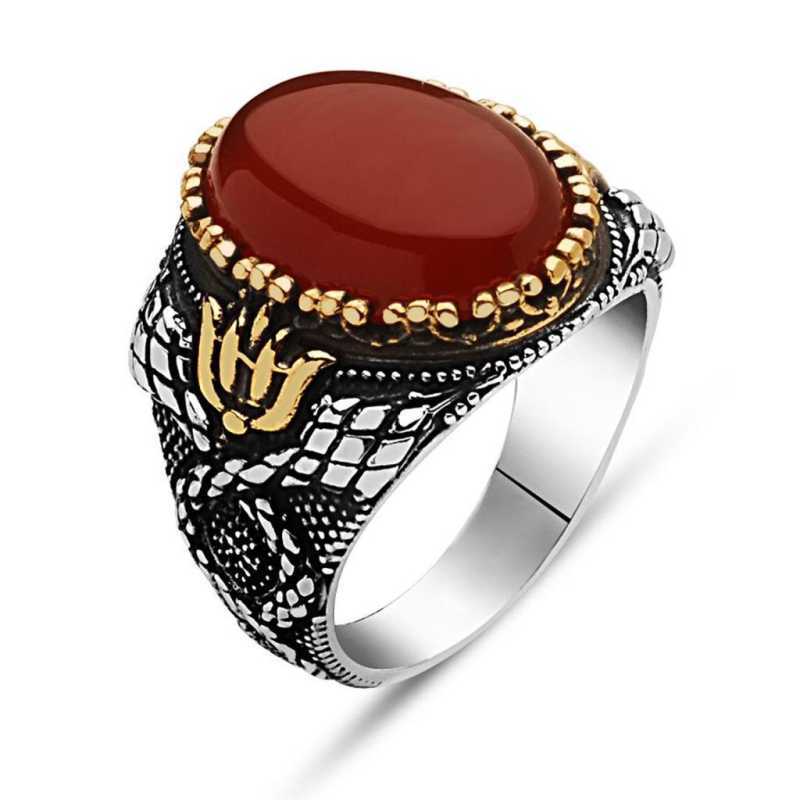 Men's Agate Stone Silver Ring