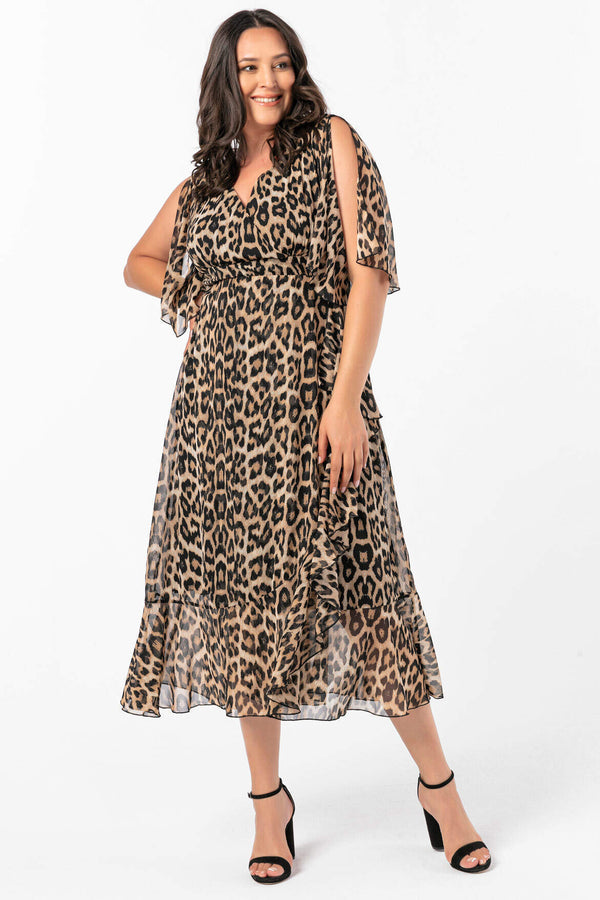 Women's Oversize Leopard Pattern Chiffon Evening Dress