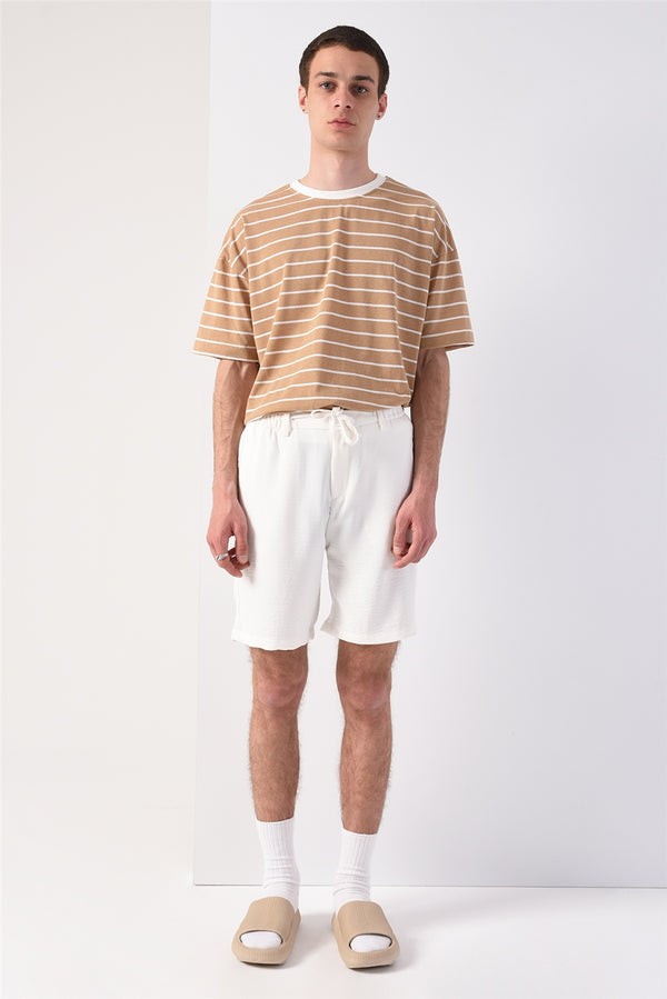 Men's Elastic Waist White Shorts