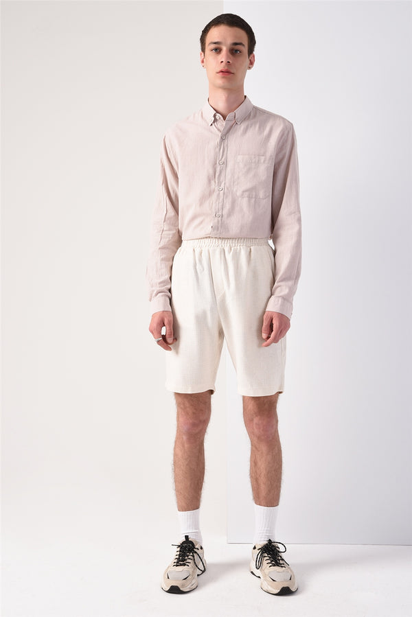 Men's Elastic Waist Ecru Shorts