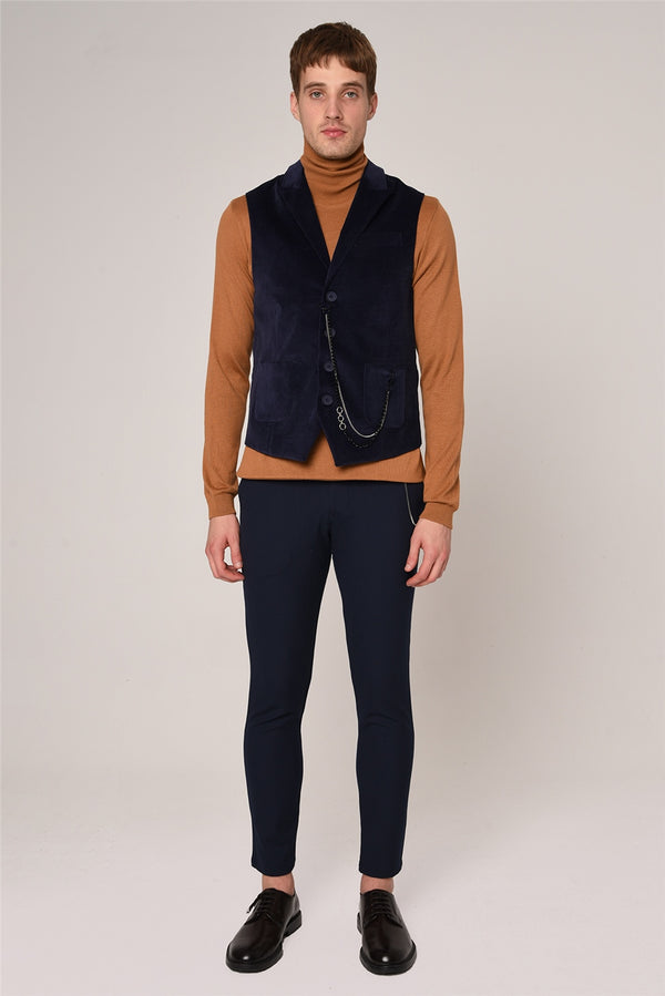 Men's Navy Blue Velvet Vest